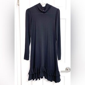 French Connection Black Fitted Jersey Dress w/ Frill Hem